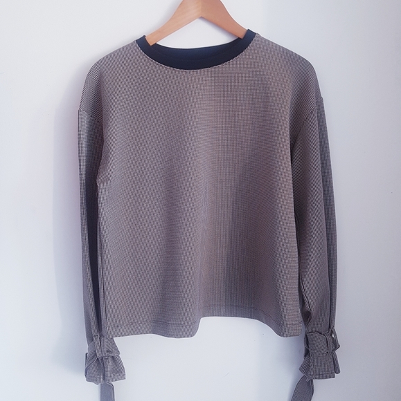 ZARA Houndstooth Plaid Long Sleeve Top - Picture 3 of 12